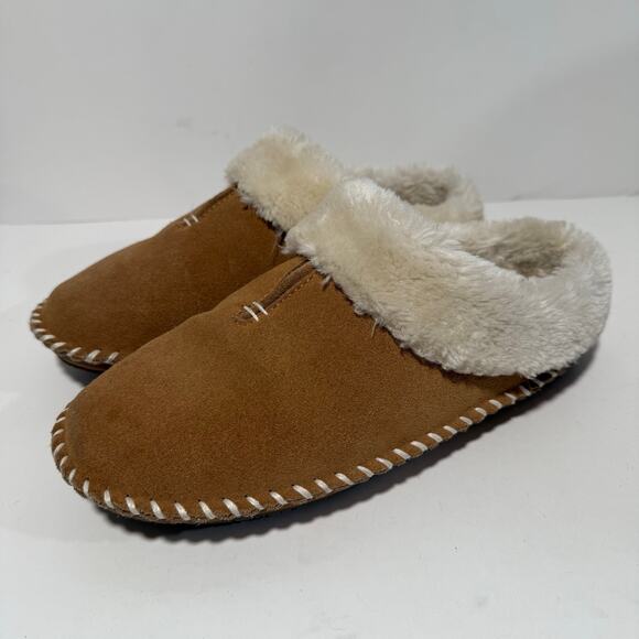 Minnetonka Women's Caitlin Clog Slipper Suede Brown Cream 10 - Picture 1 of 7